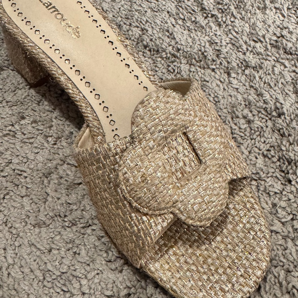 Larroude Gold Woven Women's Sandals